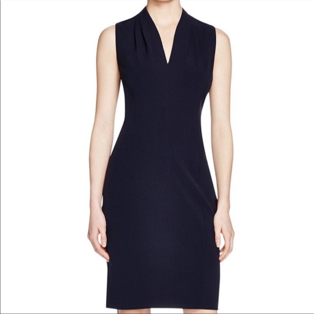 NWT Tahari Navy Pleat Shoulder Dress 10